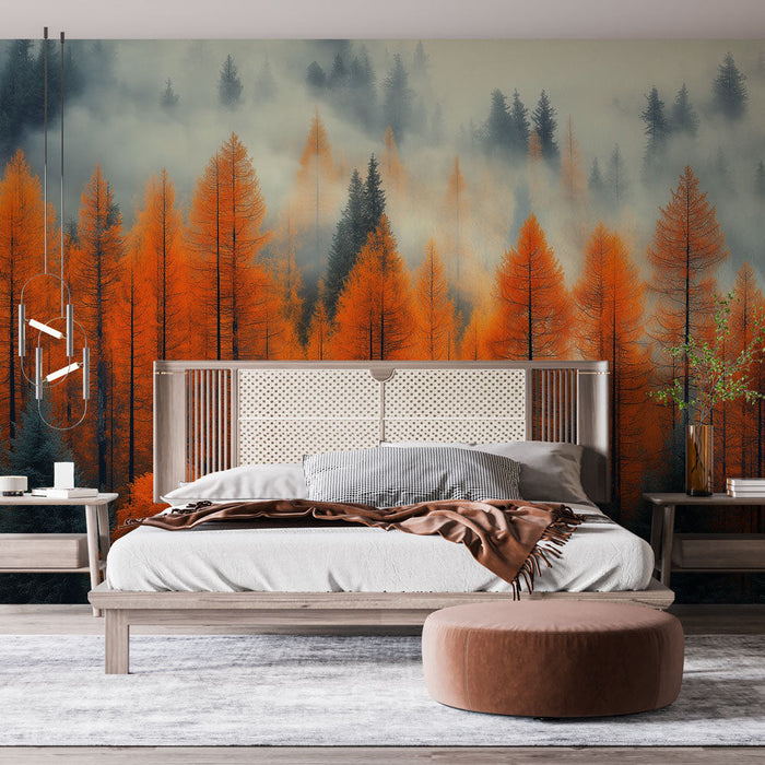 Mural Wallpaper autumn forest | A splendid view of trees with flaming and misty foliage