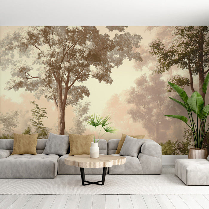 Falikép ködös erdő | Nyugodt légkör és természetes esztétika
