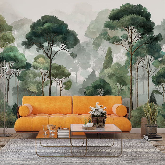 Мъгливата гора Тапет | Разкошни дървета в усмиряваща атмосфера