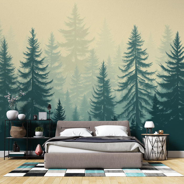 Fototapet tåget skov | Silhuetterede træer i en beroligende atmosfære