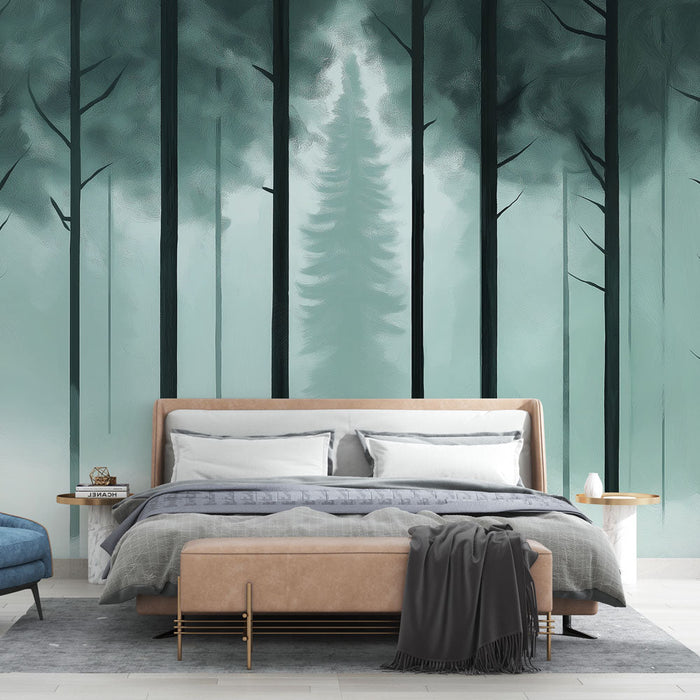 Tapete Waldnebel | Grüne Bäume und mystische Atmosphäre