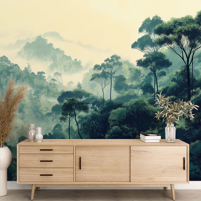 Fototapet dimmig skog | Gradient av gröna nyanser och skuggor av lövverk