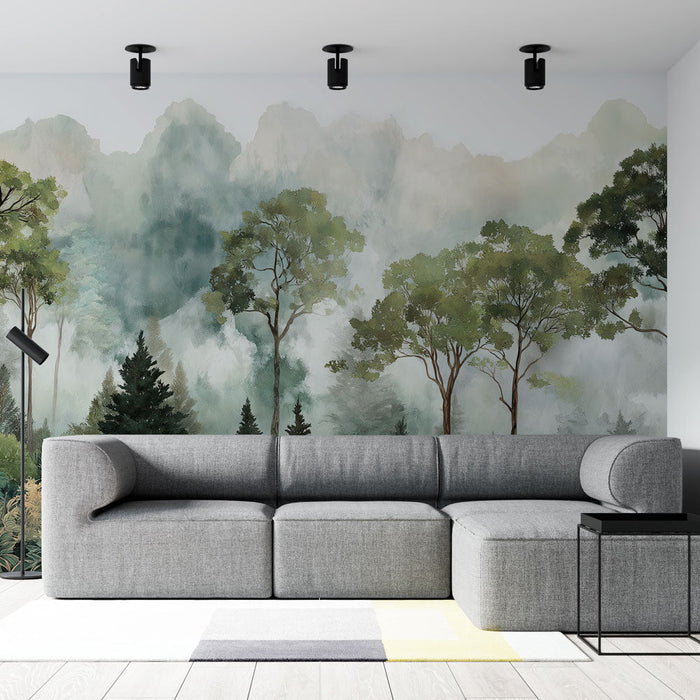 Fototapet megleni gozd | Gozd z mogočnimi drevesi in subtilno meglo