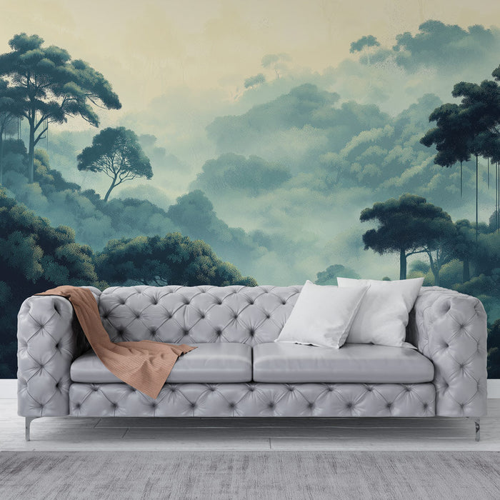 Tapeta mlhavý les | Okouzlující lesní krajina s lehkou mlhou