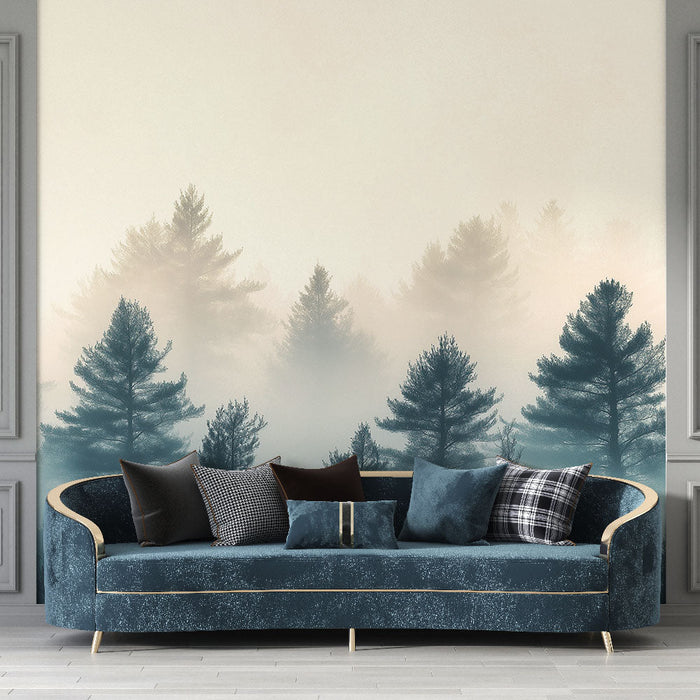 Tapeta mlhavý les | Očarující krajina borovic ve mlze