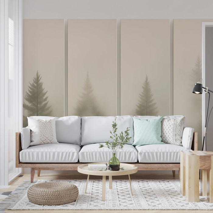 Foto Behang mistig bos | Boom silhouetten in subtiele mist