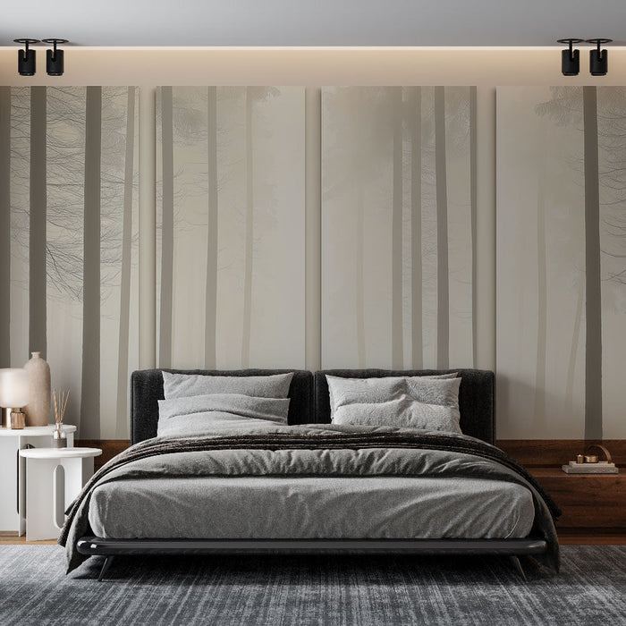 Misty Forest Mural Wallpaper | Tree Silhouettes in a Soothing Atmosphere