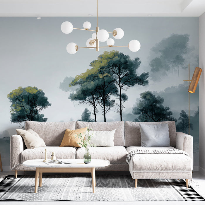 Tapeta Mural Lesklý Les | Siluety stromů v klidné atmosféře