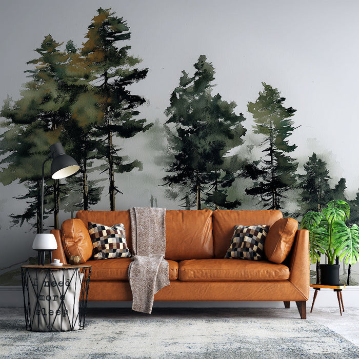 Tapeta mlhavý les | Siluety majestátních stromů uprostřed mystické atmosféry