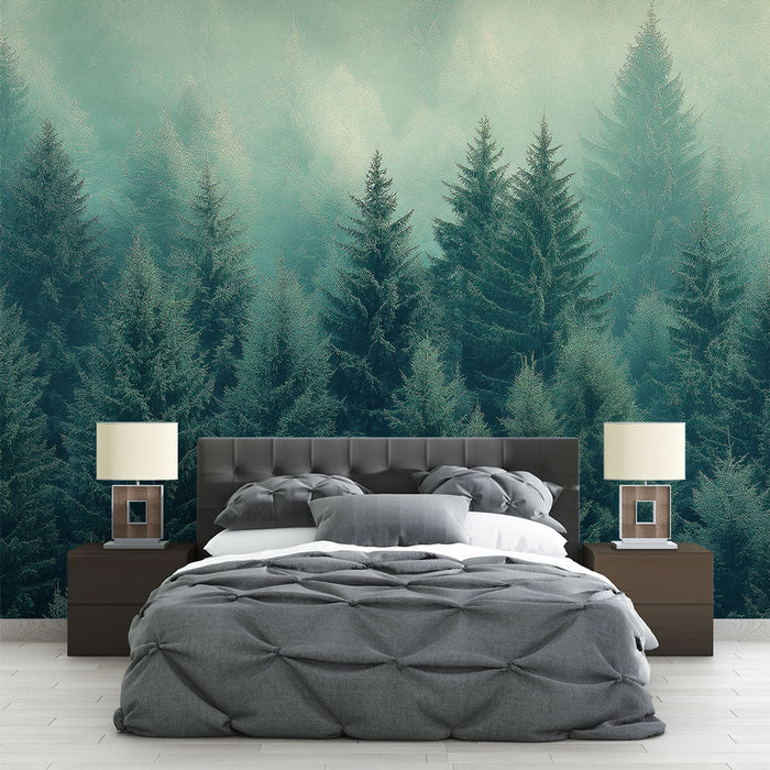 Fototapet sisli-orman | Gizemle örtülü çam ağaçları manzarası