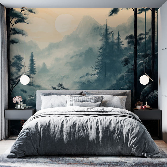 Tapeta mistyczny las | Tajemniczy krajobraz gór i drzew