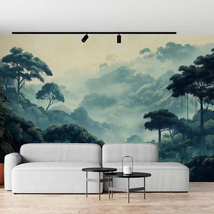 Tapeta mistyczny las | Spokojny krajobraz lasów spowitych mgłą