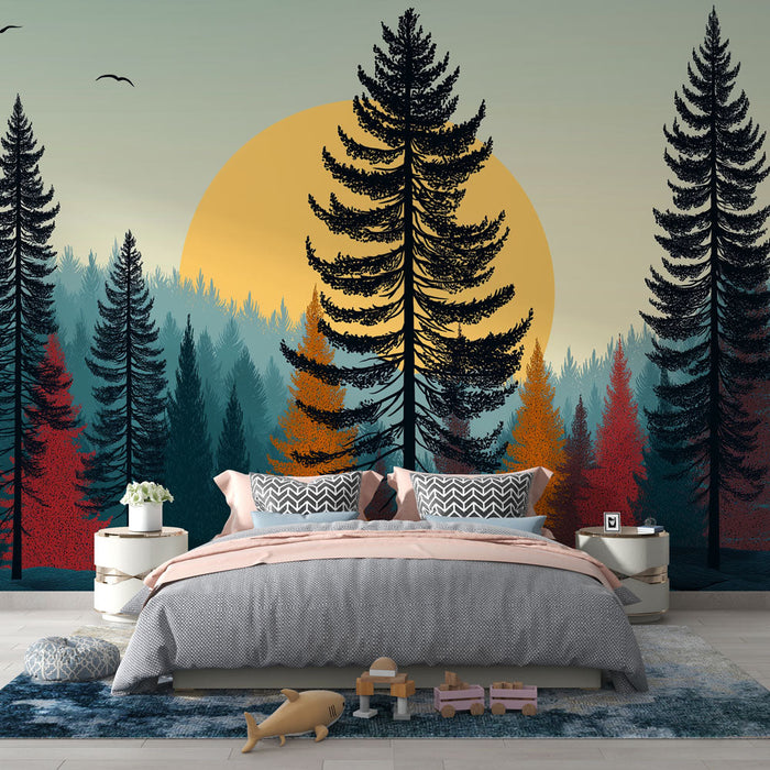 Tapete шарената гора | Корените на дърветата под златно слънце