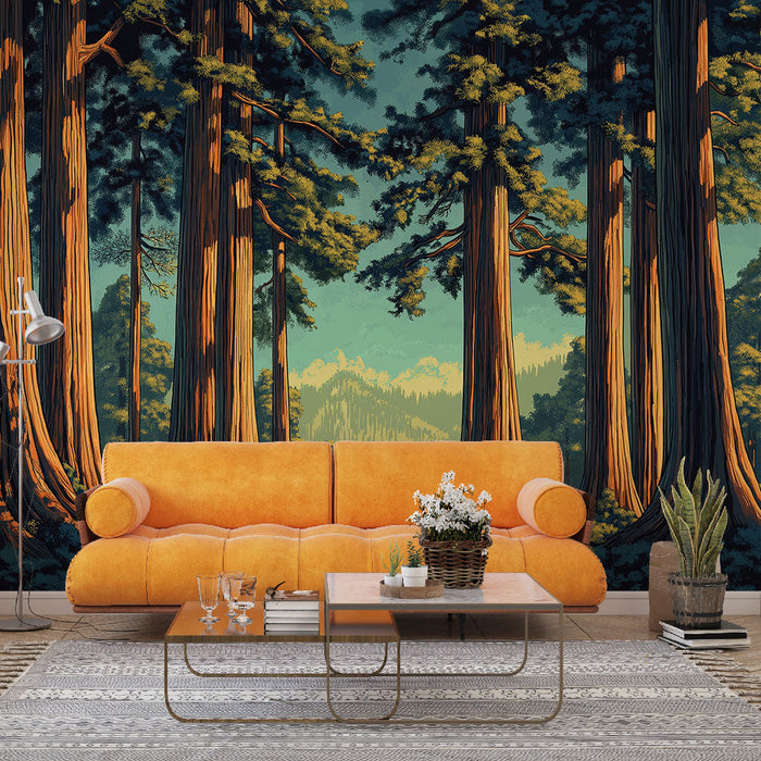 Tapete sequoia forest | Eine beruhigende Landschaft majestätischer Mammutbäume unter einem ruhigen Himmel