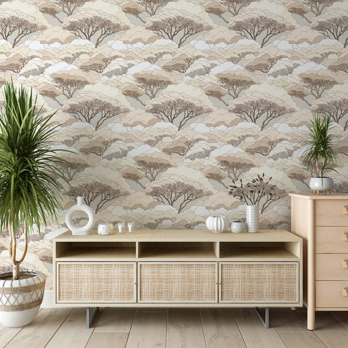 Foto Behang bosrijk | Gedetailleerde bomen in neutrale en rustgevende tinten