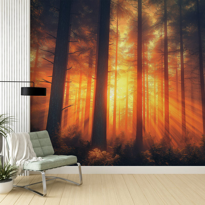 Фототапет гора в здрач | Магическа атмосфера с лъчи от златна светлина