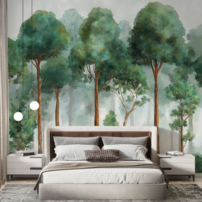 Fototapet büyülü orman | Yumuşak ve huzur verici bir sis içinde muhteşem ağaçlar