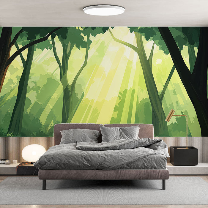 Fénylő erdő tapéta | Egy fényben úszó erdő grafikus ábrázolása