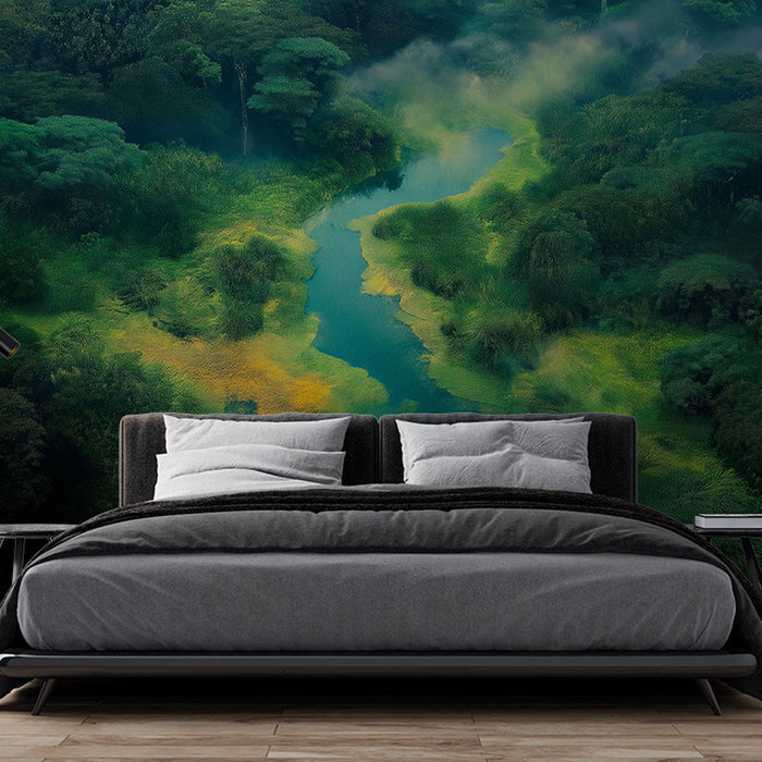 Tapeta bujny las | Wijąca się rzeka pośród gęstej roślinności