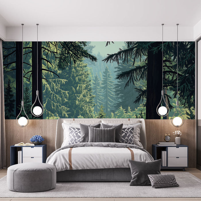 Tapete üppiger Wald | Eine grüne Landschaft im Herzen der Natur