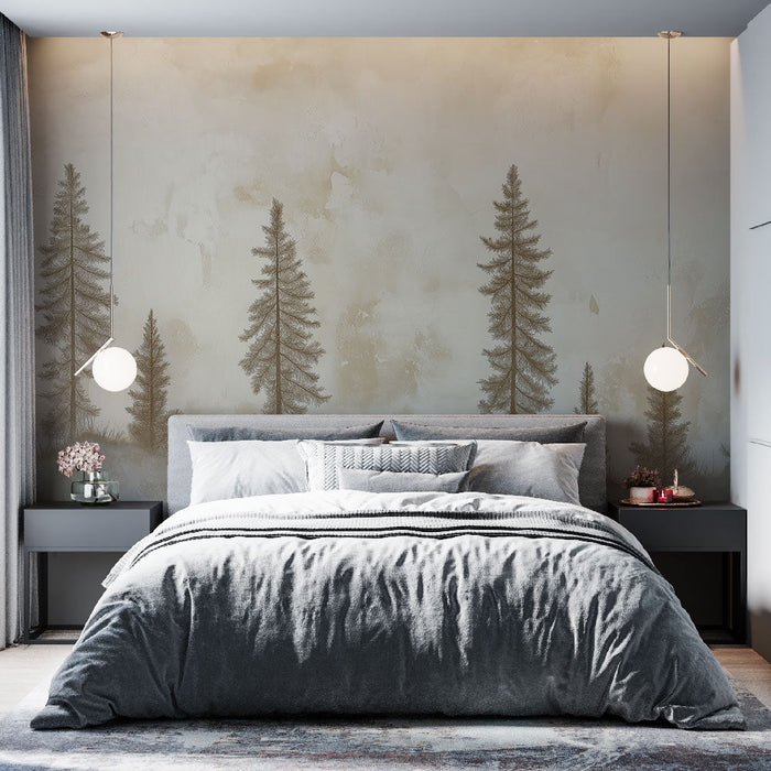 Tapetti Metsä Minimalistinen | Puun siluetteja pehmeällä ja neutraalilla taustalla