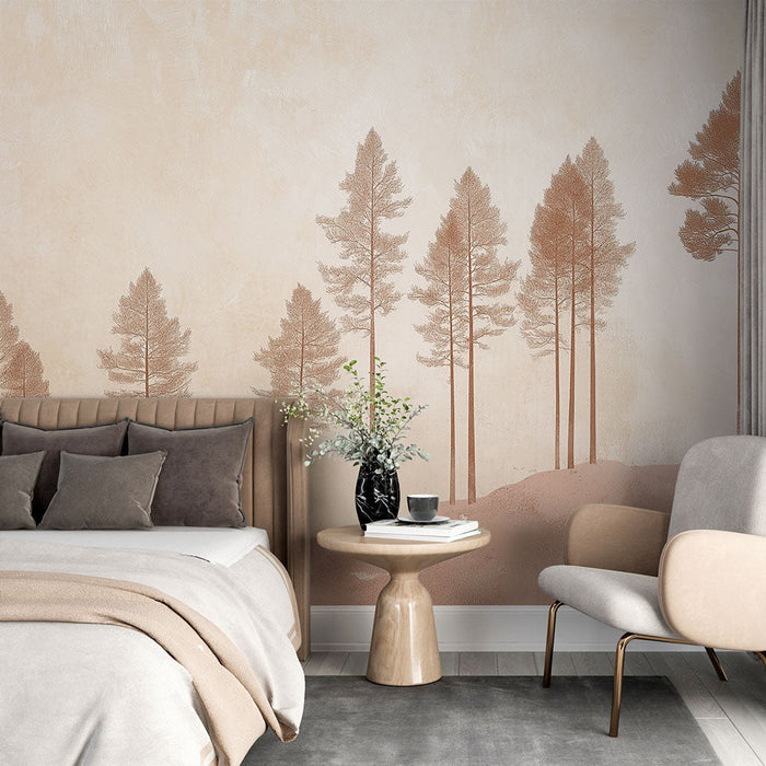 Fototapet minimalističke šume | Siluete stabala na nježnoj pastelnoj pozadini