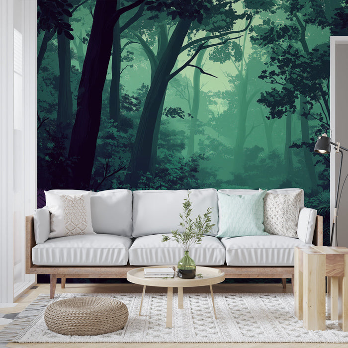 Tapeta mystic-forest | Šumski krajolik obavijen zelenom maglom