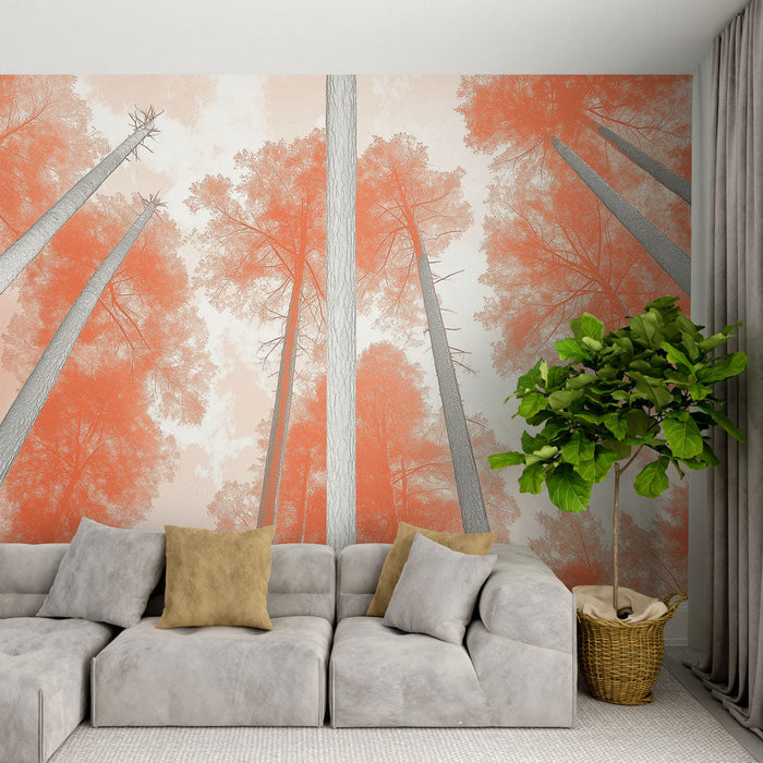 Tapeta les oranžová | Ptačí pohled na stromy s oranžovými odstíny