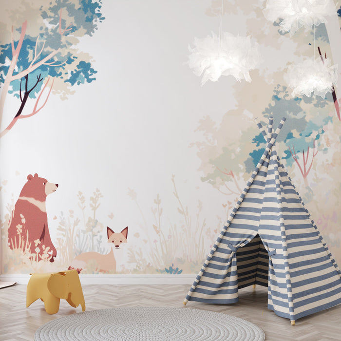 Fototapet skov | Bjørn og retro ræv