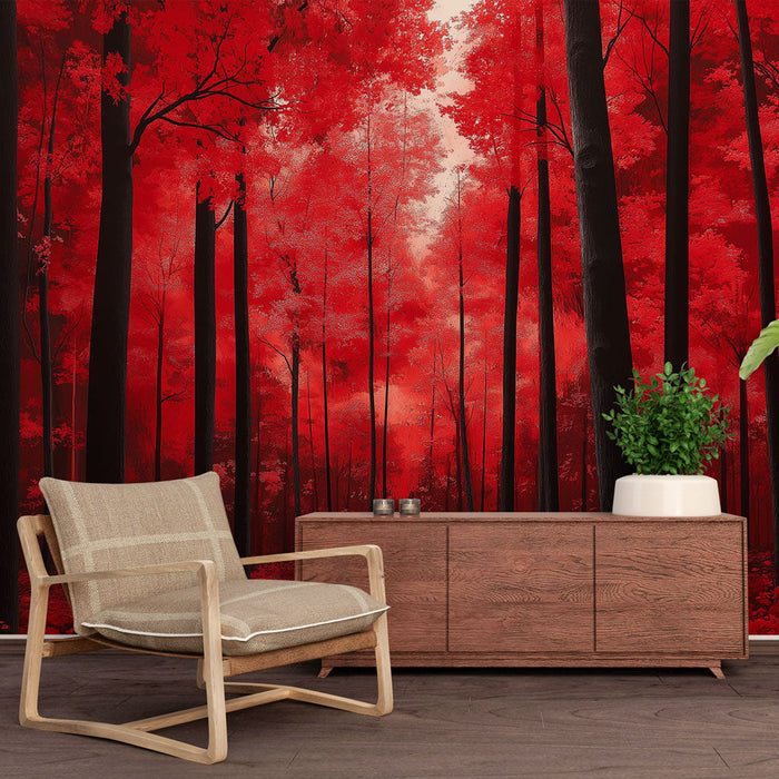 Tapeta red-forest | Oslňující lesní krajina s šarlatovými listy