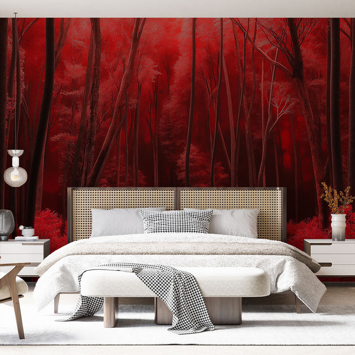 Foto Behang bos rood | Een mystieke sfeer met brandende bomen
