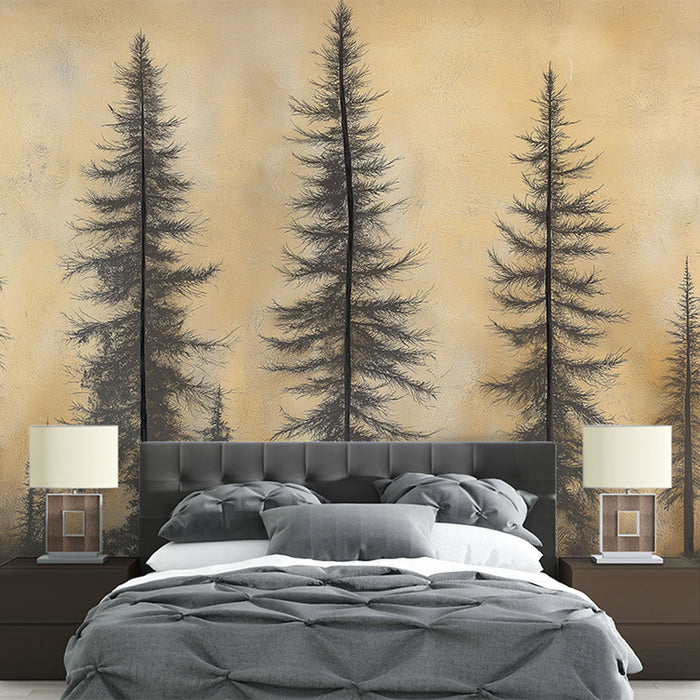 Mural Wallpaper forest | Silhouettes of dark trees on a golden background