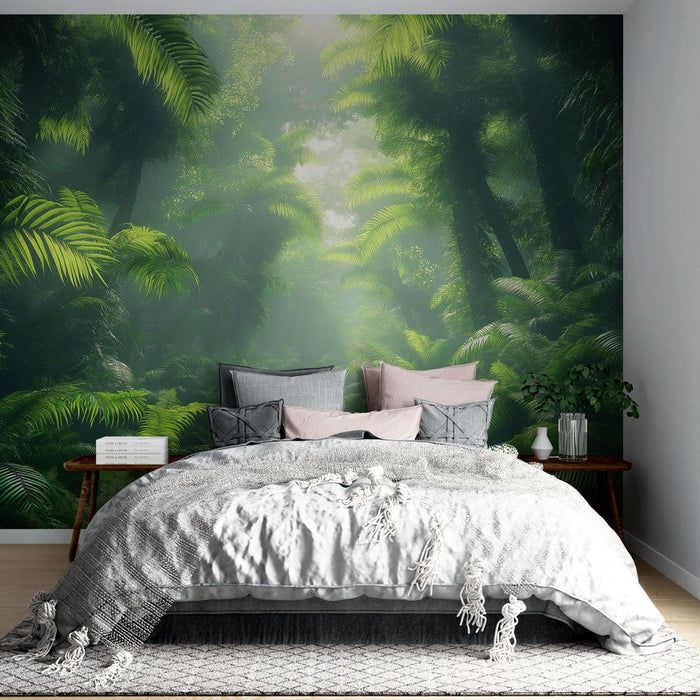 Tapet pădure tropicală | Cale luminoasă printr-o junglă luxuriantă