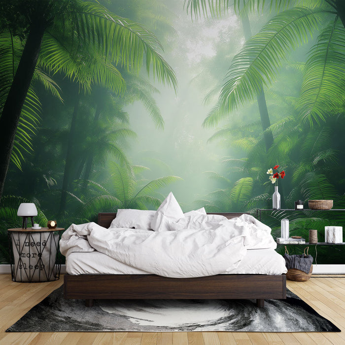 Fototapet tropisk skog | Frodig bregner i hjertet av tåken