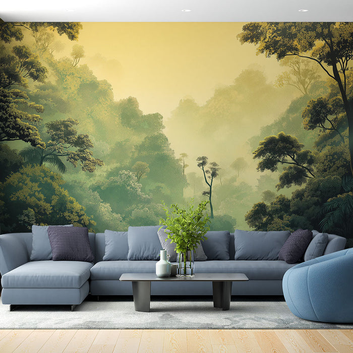 Tapeta tropický les | Bujná krajina s jemnými a mlhavými odstíny