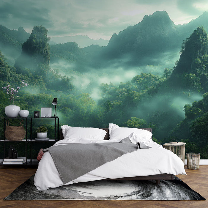 Tapeta tropikalny las | Mistyczny krajobraz bujnej zielonej góry