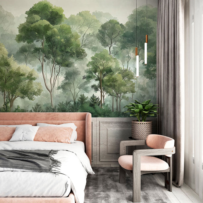Mural Wallpaper green forest | Majestic trees and lush foliage in shades of green