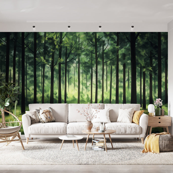 Tapeta bujný les | Majestátní stromy a jemné světlo