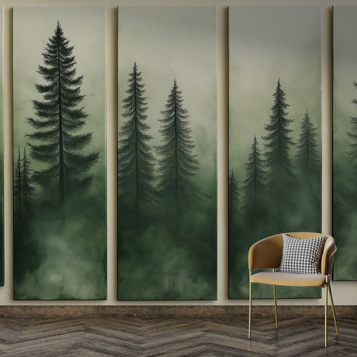 Mural Wallpaper green forest | Majestic trees in a soothing mist