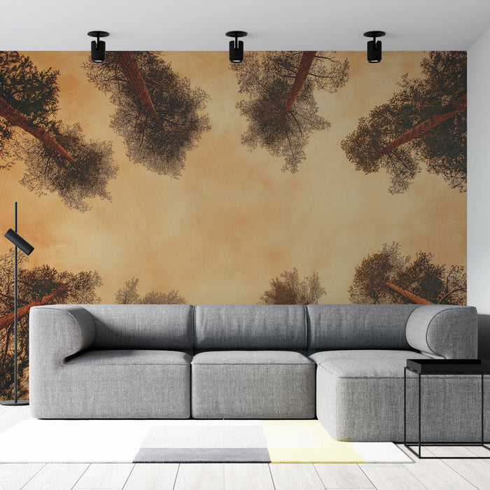 Foto Behang boszicht vanaf de grond | Inspirerend panorama van majestueuze bomen