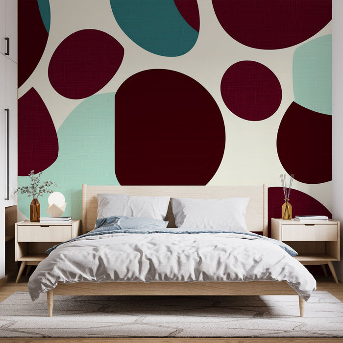 Ταπετσαρία τοιχογραφίας οργανικά σχήματα | Μοντέρνα μοτίβα σε αποχρώσεις του κόκκινου και τυρκουάζ
