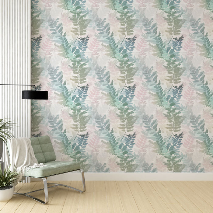 Fototapet bregne | Subtile bregnemønstre i pastellfarger