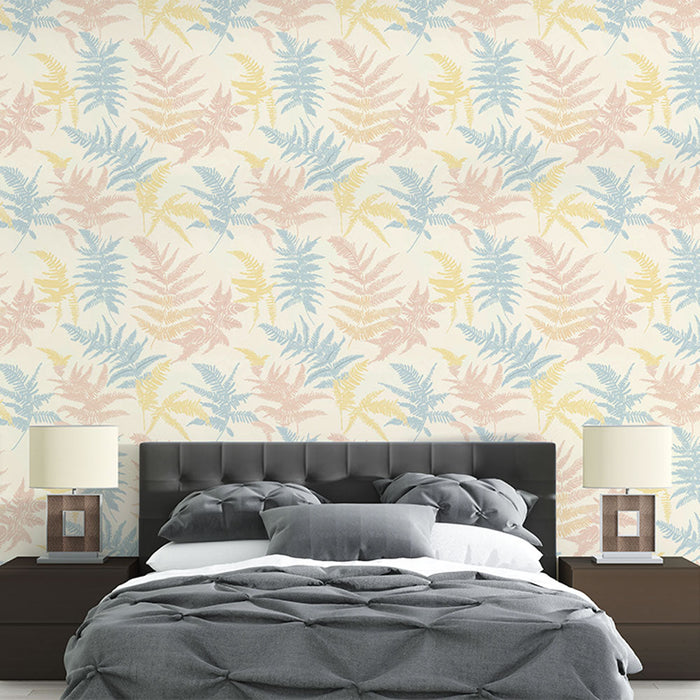 Ferns Pastel Mural Wallpaper | Yumuşak tonlarda narin eğreltiotu desenleri