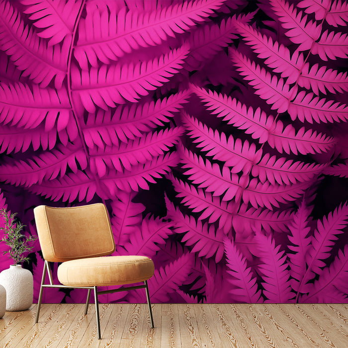 Fototapet pink ferns | Livlige bregner på mørk baggrund