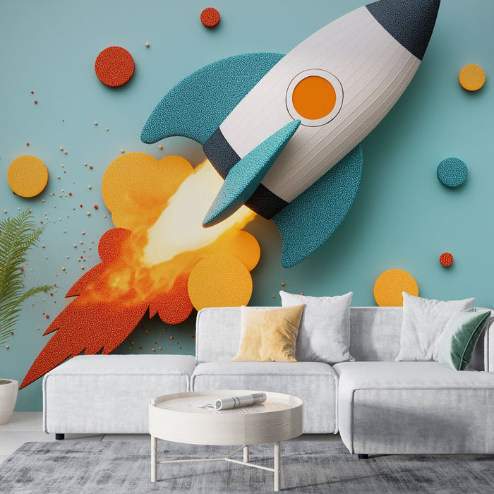 Papel pintado cohete | Diseño colorido de cohete con efectos espaciales