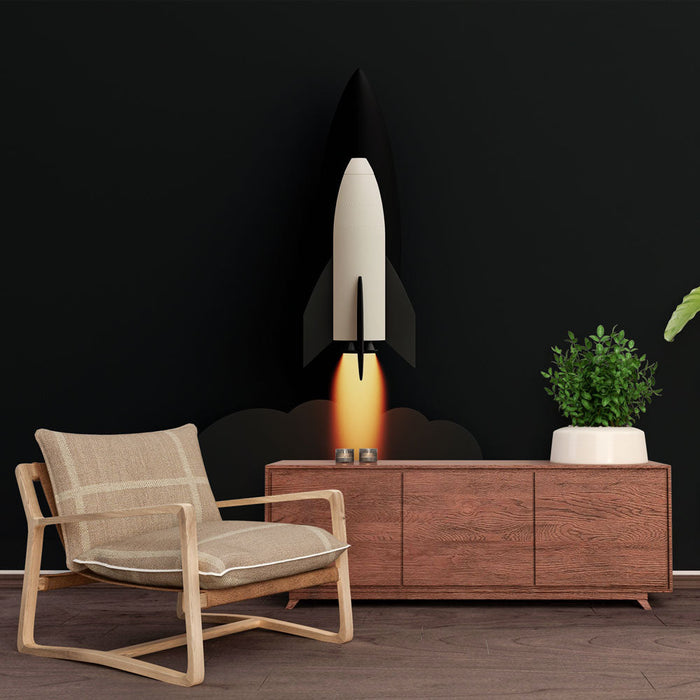 Tapete Rakete | Modernes Raketenstartdesign mit dunklem Hintergrund