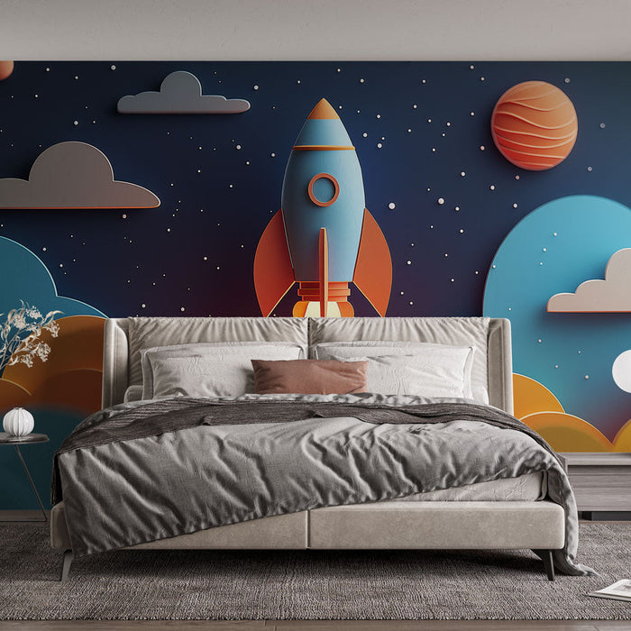 Mural Wallpaper raketa | Elegantna ilustracija rakete na zvjezdanom pozadini