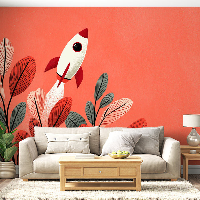 Tapete ракета и листва | Ракета, издигаща се над цветни листа