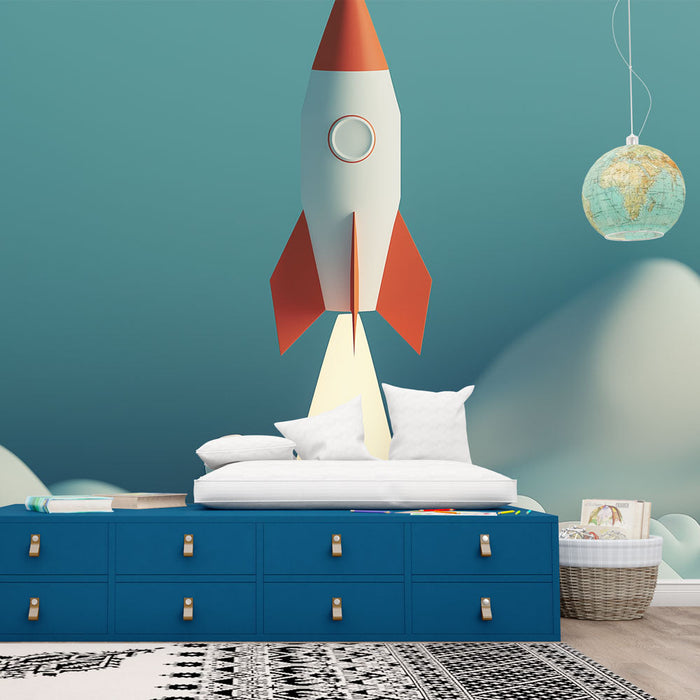 Tapete de foguete | Foguete colorido decolando no meio das nuvens