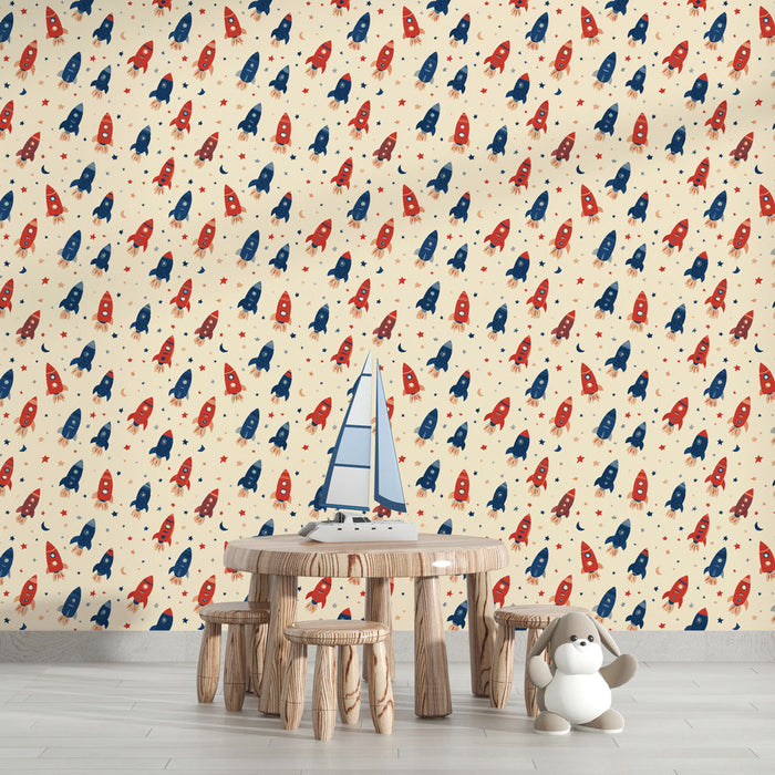 Fotótapé rakéták | Játékos minta színes rakétákkal, csillagokkal és holdakkal